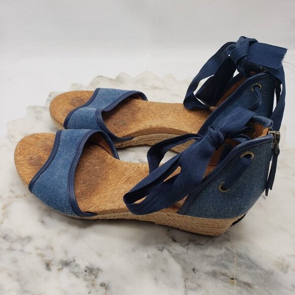 UGG Australia Amell Open Toe Canvas Lace Up Espadrille Wedge 1014955 Blue Sz 8.5 - Picture 3 of 14